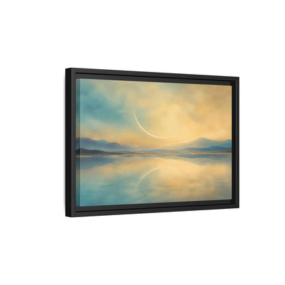 Side Mockup 6. Abstract Celestial Arc Blue And Gold shown as stretched canvas wall art