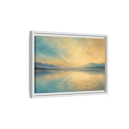 Side Mockup 4. Abstract Celestial Arc Blue And Gold shown as stretched canvas wall art