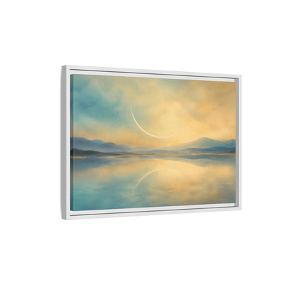 Side Mockup 1. Abstract Celestial Arc Blue And Gold shown as stretched canvas wall art