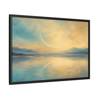 Side Mockup 13. Abstract Celestial Arc Blue And Gold shown as stretched canvas wall art