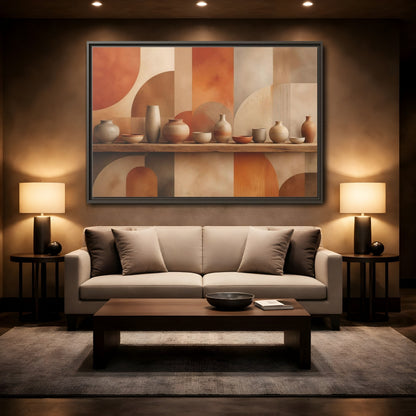 Mockup 2. Abstract Ceramic Pottery Terracotta Pottery shown as stretched canvas wall art