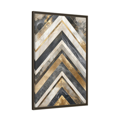 Abstract Chevron Pattern Gold Marble Geometric Framed Canvas Wall Art - Modern Living Room, Above Sofa shown as canvas wall art