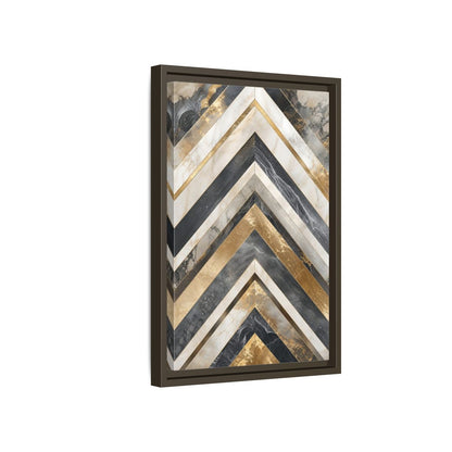 Abstract Chevron Pattern Gold Marble Geometric Framed Canvas Wall Art - Modern Living Room, Above Sofa shown as canvas wall art