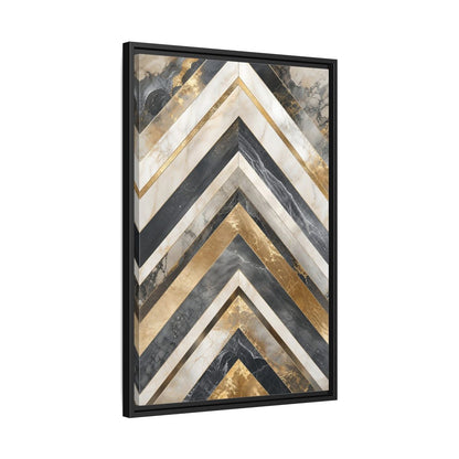 Abstract Chevron Pattern Gold Marble Geometric Framed Canvas Wall Art - Modern Living Room, Above Sofa shown as canvas wall art