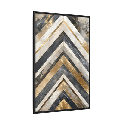 Abstract Chevron Pattern Gold Marble Geometric Framed Canvas Wall Art - Modern Living Room, Above Sofa shown as canvas wall art