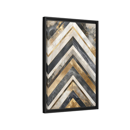 Abstract Chevron Pattern Gold Marble Geometric Framed Canvas Wall Art - Modern Living Room, Above Sofa shown as canvas wall art