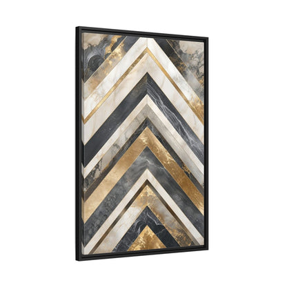 Abstract Chevron Pattern Gold Marble Geometric Framed Canvas Wall Art - Modern Living Room, Above Sofa shown as canvas wall art