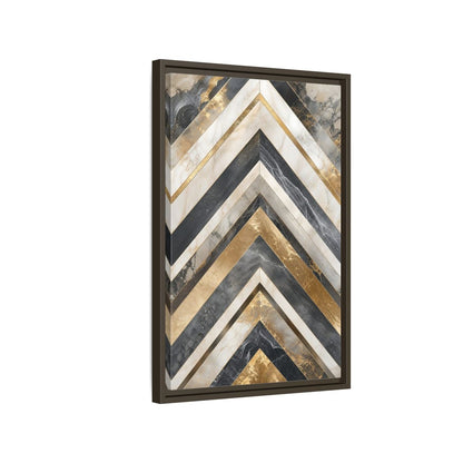 Abstract Chevron Pattern Gold Marble Geometric Framed Canvas Wall Art - Modern Living Room, Above Sofa shown as canvas wall art