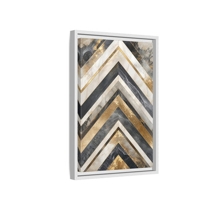 Abstract Chevron Pattern Gold Marble Geometric Framed Canvas Wall Art - Modern Living Room, Above Sofa shown as canvas wall art