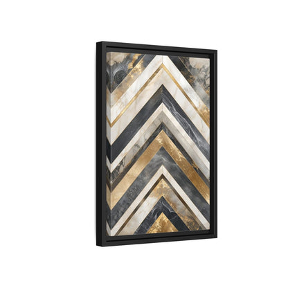 Abstract Chevron Pattern Gold Marble Geometric Framed Canvas Wall Art - Modern Living Room, Above Sofa shown as canvas wall art
