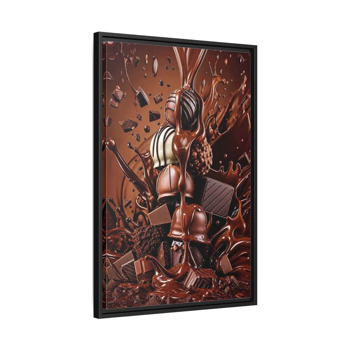 Side Mockup 14. Abstract Chocolates Brown Chocolate shown as stretched canvas wall art