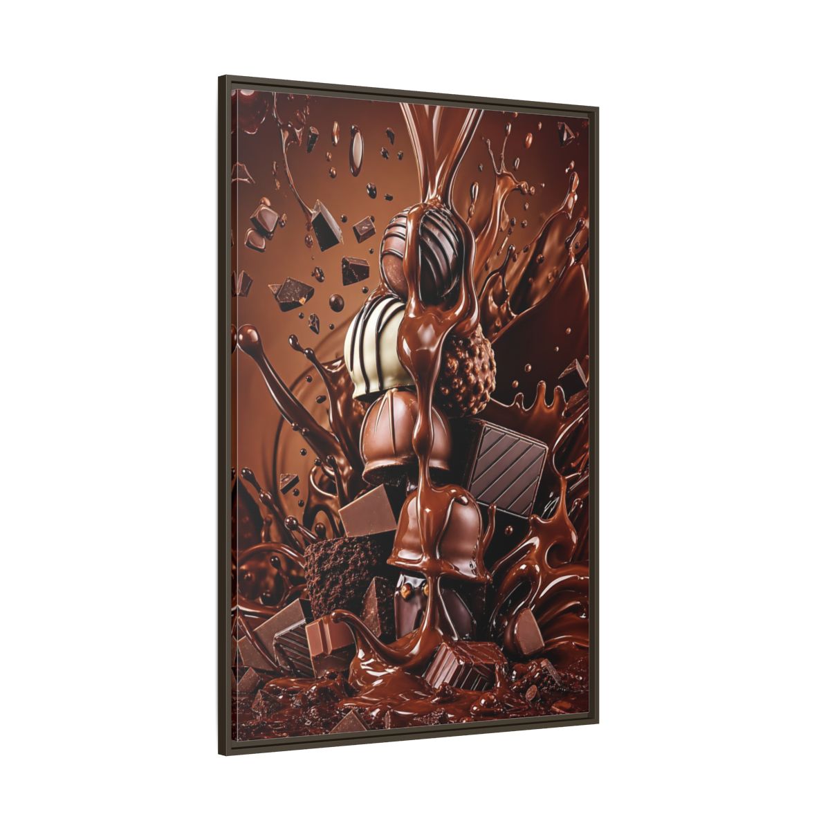 Side Mockup 8. Abstract Chocolates Brown Chocolate shown as stretched canvas wall art