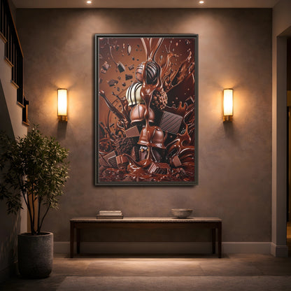 Mockup 2. Abstract Chocolates Brown Chocolate shown as stretched canvas wall art