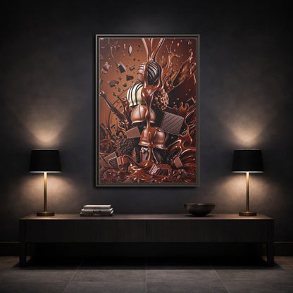 Mockup 3. Abstract Chocolates Brown Chocolate shown as stretched canvas wall art