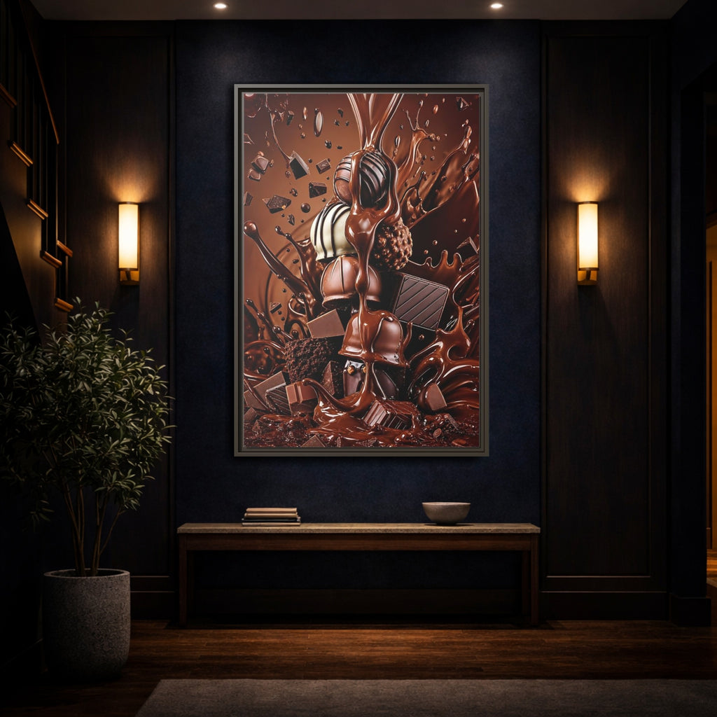 Mockup 4. Abstract Chocolates Brown Chocolate shown as stretched canvas wall art