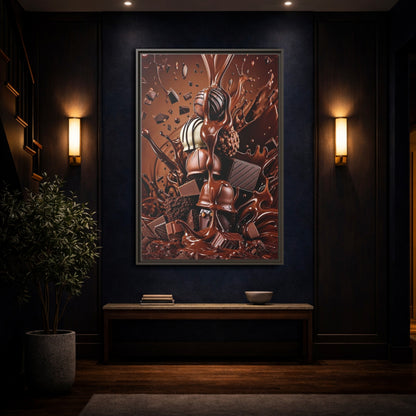 Mockup 4. Abstract Chocolates Brown Chocolate shown as stretched canvas wall art