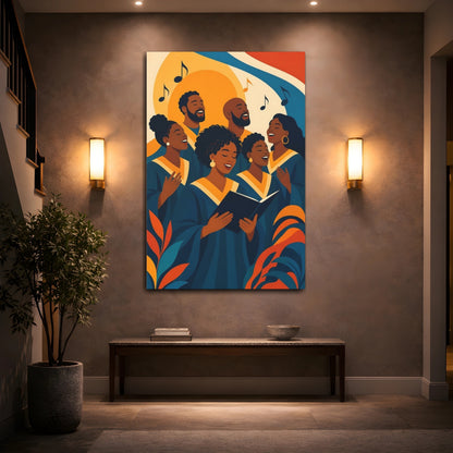 Mockup 2. Abstract Choir Singers Colorful Choir Art shown as canvas print