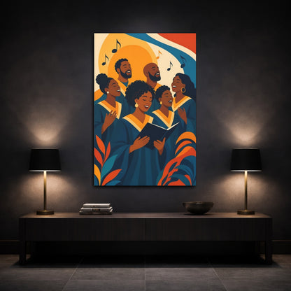 Mockup 3. Abstract Choir Singers Colorful Choir Art shown as canvas print