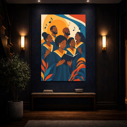 Mockup 4. Abstract Choir Singers Colorful Choir Art shown as canvas print