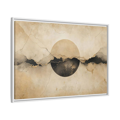 Side Mockup 9. Abstract Abstract Circle Beige And Black Abstract shown as stretched canvas wall art