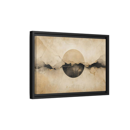 Side Mockup 6. Abstract Abstract Circle Beige And Black Abstract shown as stretched canvas wall art