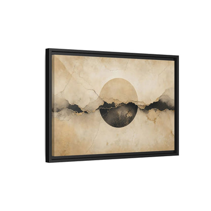Side Mockup 3. Abstract Abstract Circle Beige And Black Abstract shown as stretched canvas wall art