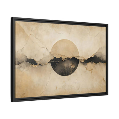 Side Mockup 14. Abstract Abstract Circle Beige And Black Abstract shown as stretched canvas wall art