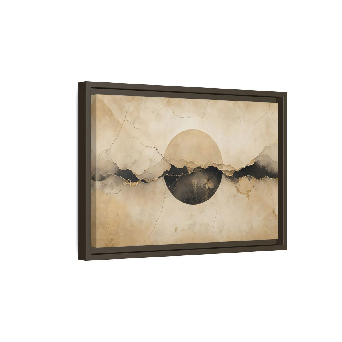 Side Mockup 5. Abstract Abstract Circle Beige And Black Abstract shown as stretched canvas wall art