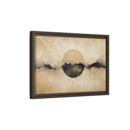 Side Mockup 5. Abstract Abstract Circle Beige And Black Abstract shown as stretched canvas wall art