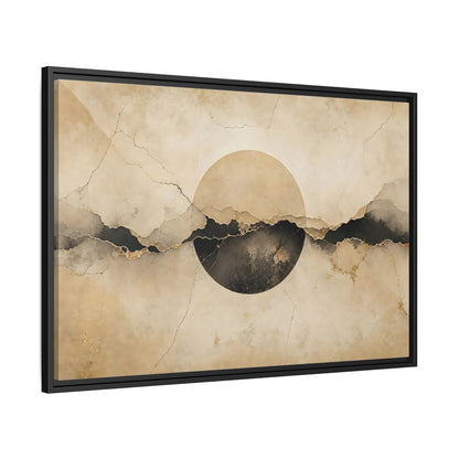 Side Mockup 13. Abstract Abstract Circle Beige And Black Abstract shown as stretched canvas wall art