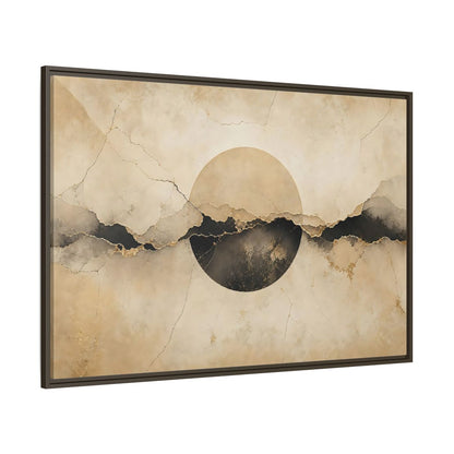 Side Mockup 8. Abstract Abstract Circle Beige And Black Abstract shown as stretched canvas wall art