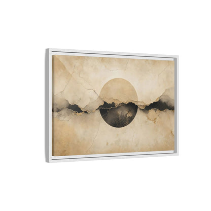 Side Mockup 1. Abstract Abstract Circle Beige And Black Abstract shown as stretched canvas wall art