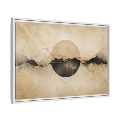 Side Mockup 10. Abstract Abstract Circle Beige And Black Abstract shown as stretched canvas wall art