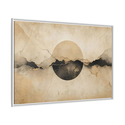 Side Mockup 7. Abstract Abstract Circle Beige And Black Abstract shown as stretched canvas wall art
