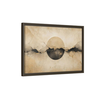 Side Mockup 2. Abstract Abstract Circle Beige And Black Abstract shown as stretched canvas wall art