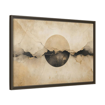 Side Mockup 11. Abstract Abstract Circle Beige And Black Abstract shown as stretched canvas wall art