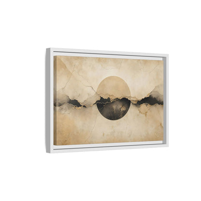 Side Mockup 4. Abstract Abstract Circle Beige And Black Abstract shown as stretched canvas wall art
