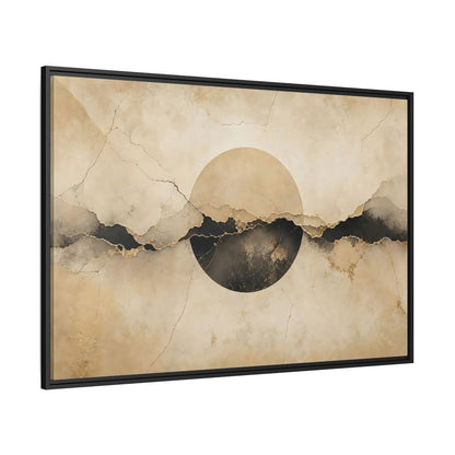Side Mockup 12. Abstract Abstract Circle Beige And Black Abstract shown as stretched canvas wall art