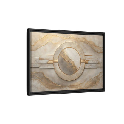 Side Mockup 3. Abstract Abstract Circle Gold And Beige Abstract shown as stretched canvas wall art