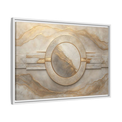 Side Mockup 10. Abstract Abstract Circle Gold And Beige Abstract shown as stretched canvas wall art
