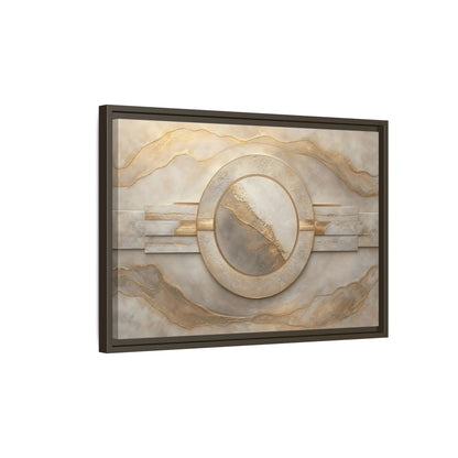 Side Mockup 2. Abstract Abstract Circle Gold And Beige Abstract shown as stretched canvas wall art