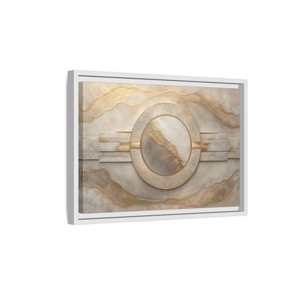 Side Mockup 4. Abstract Abstract Circle Gold And Beige Abstract shown as stretched canvas wall art