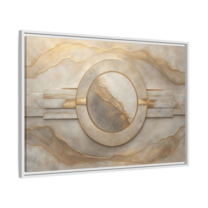 Side Mockup 9. Abstract Abstract Circle Gold And Beige Abstract shown as stretched canvas wall art