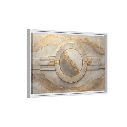 Side Mockup 1. Abstract Abstract Circle Gold And Beige Abstract shown as stretched canvas wall art