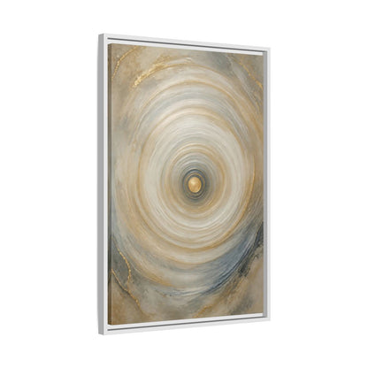 Abstract Circle Gold Grey Framed Canvas Wall Art - Modern Decor for Living Room, Above Fireplace shown as canvas wall art