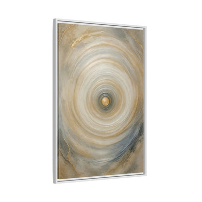 Abstract Circle Gold Grey Framed Canvas Wall Art - Modern Decor for Living Room, Above Fireplace shown as canvas wall art