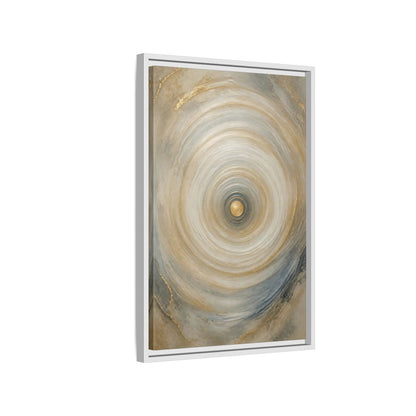 Abstract Circle Gold Grey Framed Canvas Wall Art - Modern Decor for Living Room, Above Fireplace shown as canvas wall art