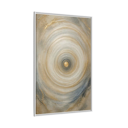 Abstract Circle Gold Grey Framed Canvas Wall Art - Modern Decor for Living Room, Above Fireplace shown as canvas wall art