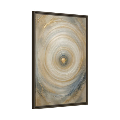 Abstract Circle Gold Grey Framed Canvas Wall Art - Modern Decor for Living Room, Above Fireplace shown as canvas wall art
