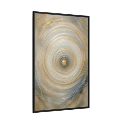 Abstract Circle Gold Grey Framed Canvas Wall Art - Modern Decor for Living Room, Above Fireplace shown as canvas wall art